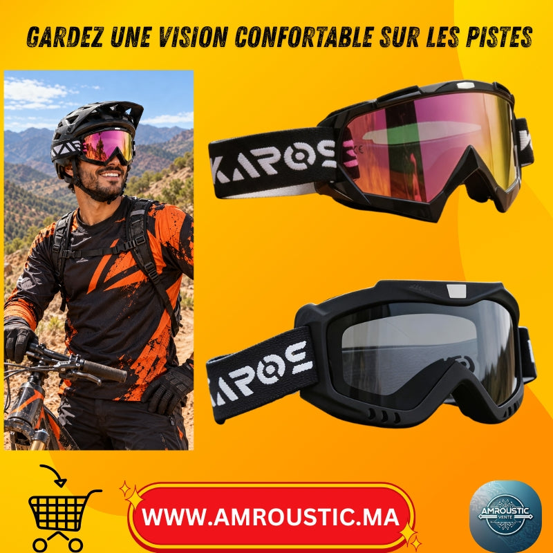 Lunettes tout-terrain C8 à verre miroir rose – Monture noire et bandeau ajustable
