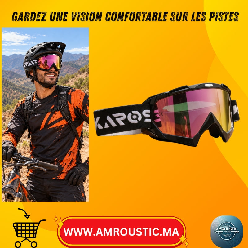 Lunettes tout-terrain C8 à verre miroir rose – Monture noire et bandeau ajustable