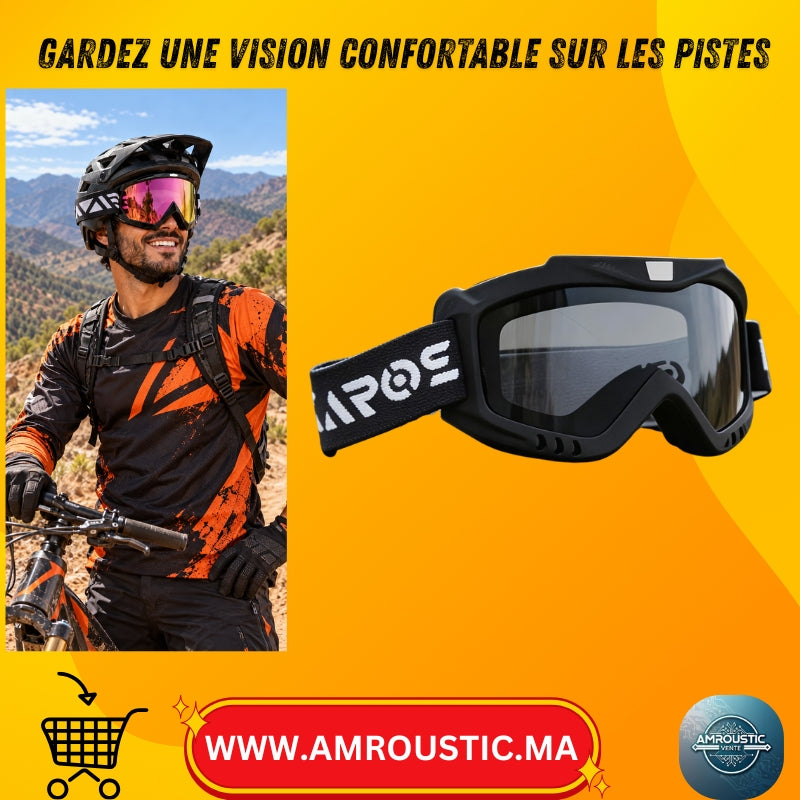 Lunettes tout-terrain C8 à verre miroir rose – Monture noire et bandeau ajustable