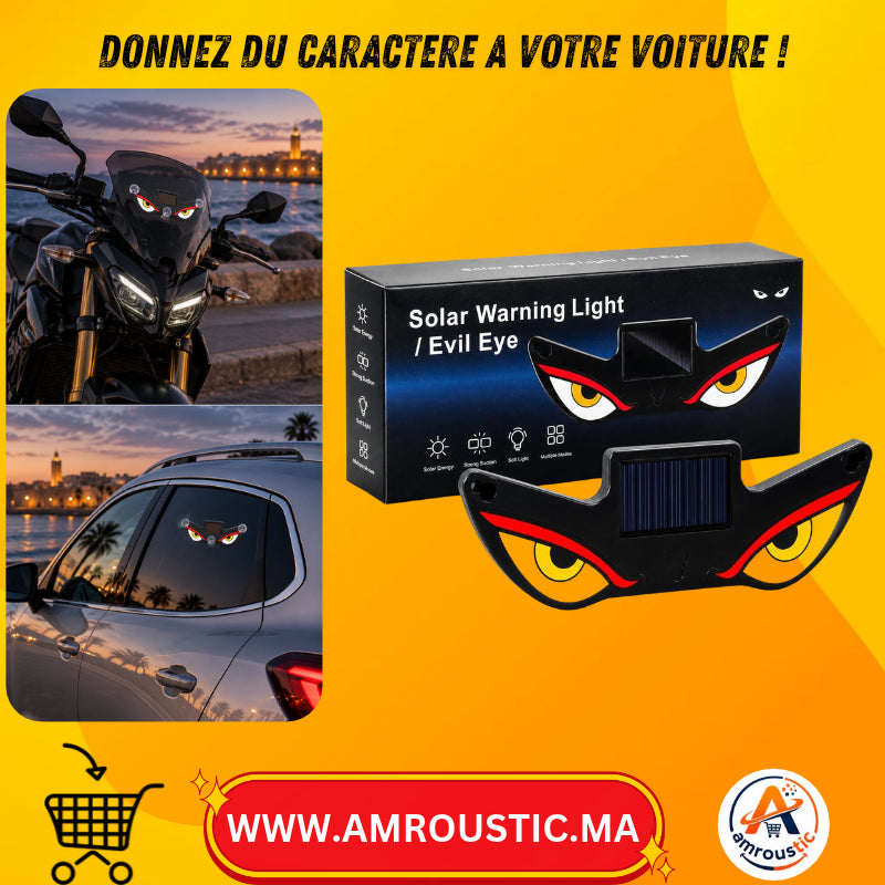 Yeux LED décoratifs pour voiture – Recharge solaire et USB-C, 6 modes