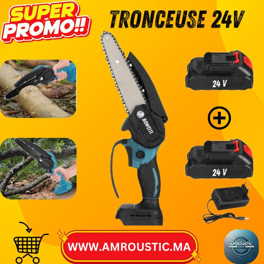 Tronçonneuse Électrique Portable 24V avec 2 Batteries – Mini Tronçonneuse 6 Pouces pour Bois et Jardin