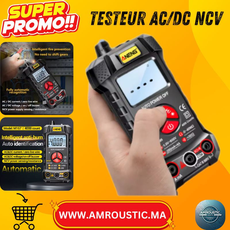 مقياس متعدد ANENG M167 ذو 4000 عد - قياس الجهد بدون تلامس، كشف تلقائي، حماية من الاحتراق، تيار متردد/مستمر