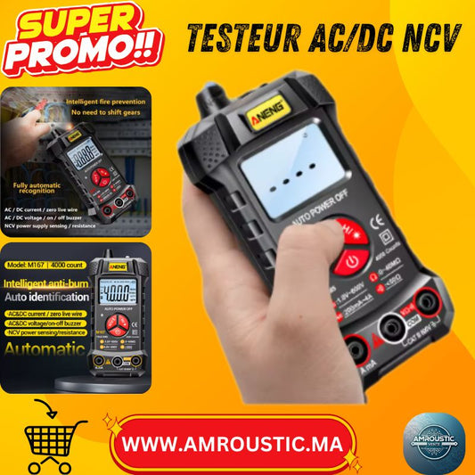 مقياس متعدد ANENG M167 ذو 4000 عد - قياس الجهد بدون تلامس، كشف تلقائي، حماية من الاحتراق، تيار متردد/مستمر