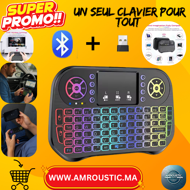 Mini Clavier Sans Fil – Bluetooth, Rétroéclairé RGB