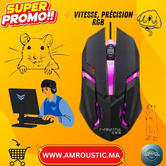 Souris Gaming RGB 7 Couleurs LED Ergonomique USB – PC & Ordinateur Portable