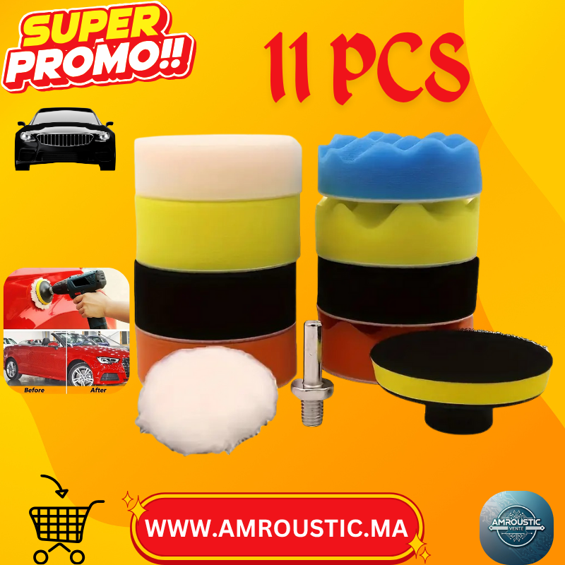 طقم إسفنج تلميع متعدد الألوان مكون من 11 قطعة - للتشميع والتنظيف وتفاصيل السيارة