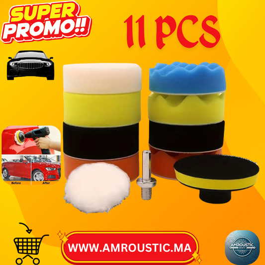طقم إسفنج تلميع متعدد الألوان مكون من 11 قطعة - للتشميع والتنظيف وتفاصيل السيارة