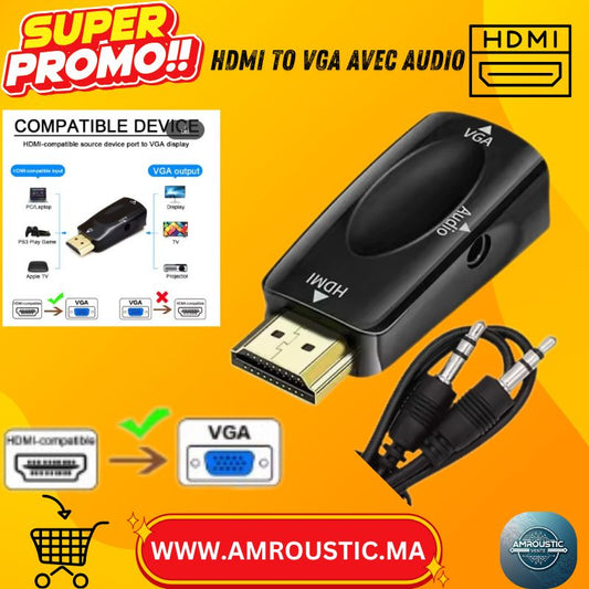 Adaptateur HDMI vers VGA Full HD 1080p avec Audio 3.5mm