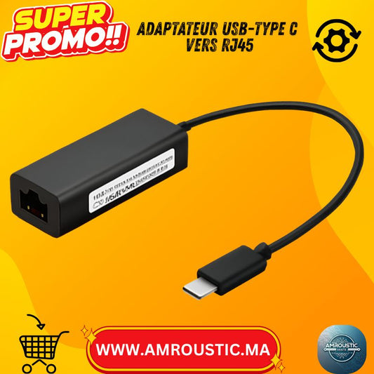 Adaptateur USB-C vers Ethernet RJ45 – Compatible MacBook, Windows, Linux – Plug & Play