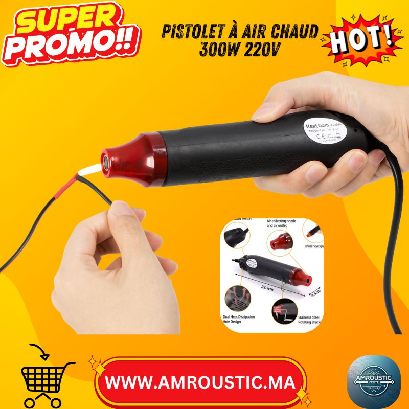 Pistolet à Air Chaud 300W 220V – Mini Heat Gun pour Soudure, Bricolage, DIY, Embossage & Tubes Rétractables