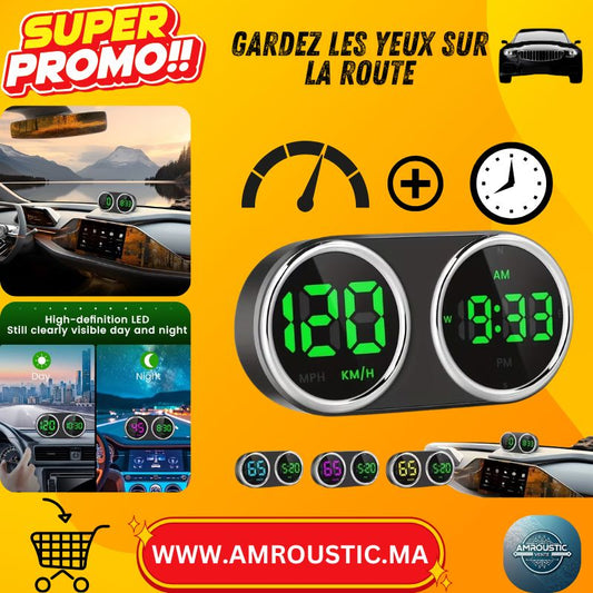 شاشة عرض رأسية للسيارة HUD PODOFO MPH/KM/H – شاشة LED عالية الدقة مع منفذ USB وبوصلة وساعة