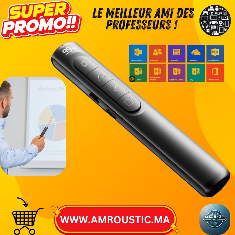 Pointeur Laser Présentateur Sans Fil – Affichage Digital, 100m, USB, Rouge, Compatible Windows/Mac/Android