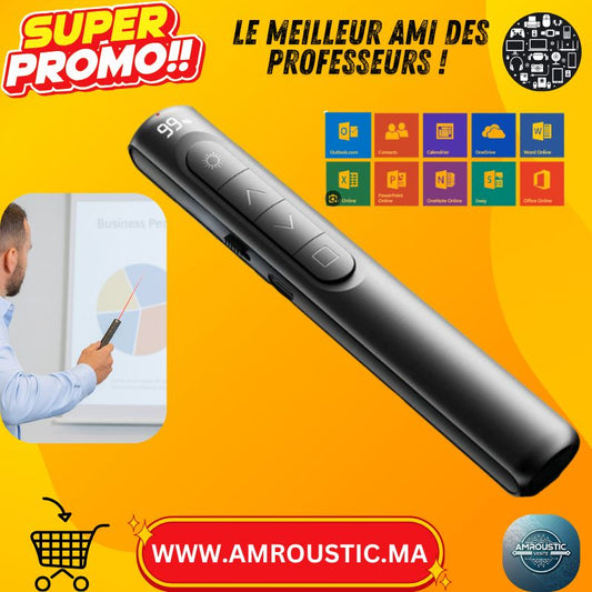 Pointeur Laser Présentateur Sans Fil – Affichage Digital, 100m, USB, Rouge, Compatible Windows/Mac/Android