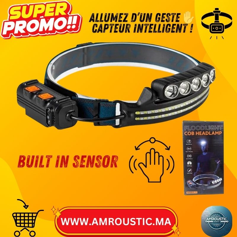 مصباح أمامي COB W690-1 - مستشعر إيماءات، منفذ USB-C، إضاءة LED بيضاء/حمراء/زرقاء، زاوية رؤية 270 درجة