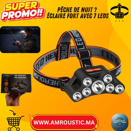 مصباح أمامي LED طراز F-T26 – 7 مصابيح LED – قابل لإعادة الشحن عبر منفذ USB – 4 أوضاع