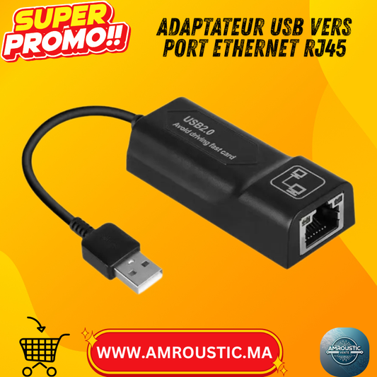 Adaptateur USB 2.0 vers RJ45 Ethernet 100 Mbps – Carte Réseau Externe pour PC & Ordinateur Portable