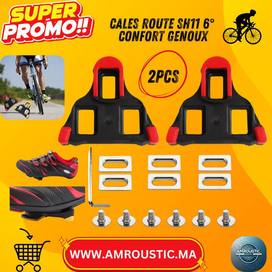 مرابط دراجة طريق بزاوية 6 درجات (من نوع Shimano SPD-SL SH11) + براغي وصفائح - زوج