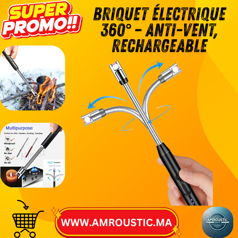 Briquet Électrique Arc Plasma 360° – Rechargeable USB Type-C, Sans Gaz, Anti-Vent pour BBQ, Bougies et Cuisine