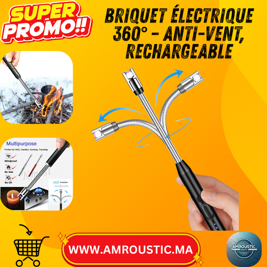 Briquet Électrique Arc Plasma 360° – Rechargeable USB Type-C, Sans Gaz, Anti-Vent pour BBQ, Bougies et Cuisine