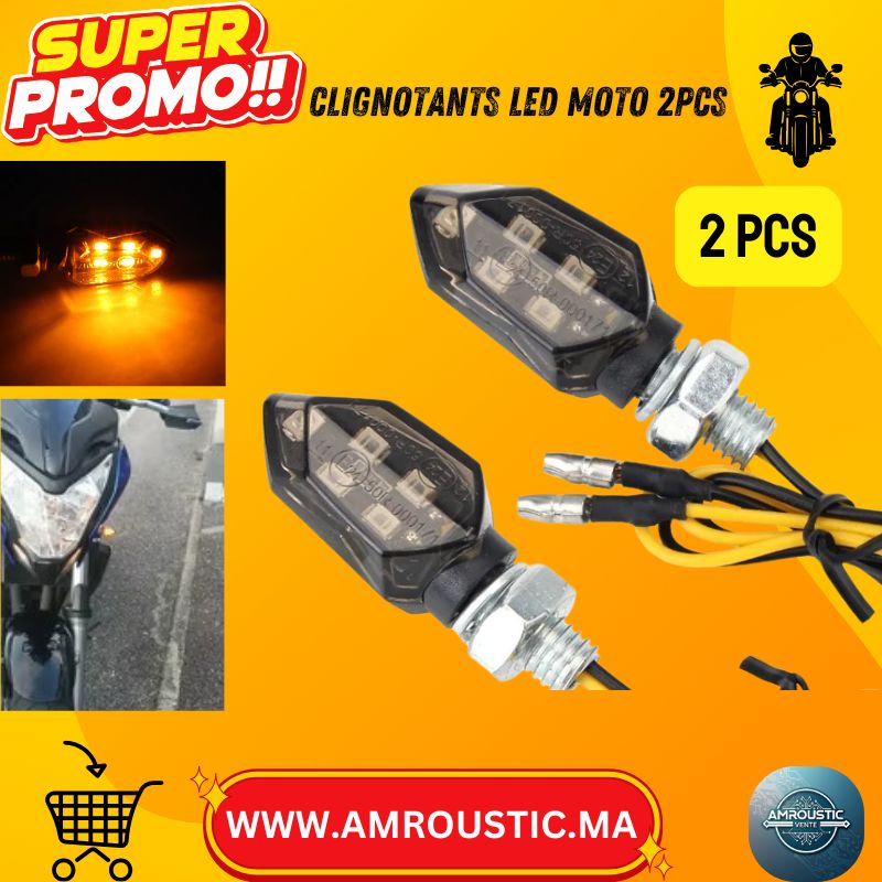 إشارات انعطاف LED صغيرة عالمية للدراجات النارية - لون كهرماني فائق السطوع (قطعتان، 12 فولت، خيط 8 مم)